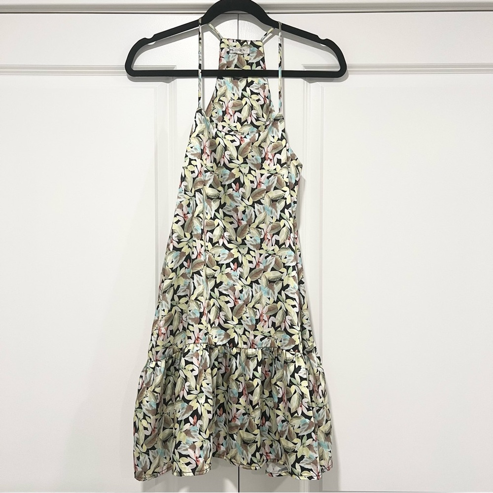 Maisie Women's Spaghetti Strap Mini Dress in Floral w Ruffle Peblum Hem. Size XS